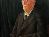 painting of a man in a suit and tie sitting in a chair