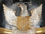 a close up of a helmet with an eagle on it