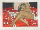 a painting of a nude woman laying on a bed