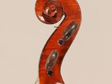 a close up of the back of a violin with a fiddle in the foreground