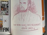 a book with a drawing of a man in a suit