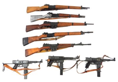 Plusieurs types d'armes à feu sont présentés sur un fond blanc