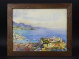 un tableau représentant une vue d'une ville et de l'océan