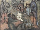 an image of a painting of a group of people on a horse