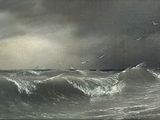 un tableau représentant un bateau en mer par temps d'orage