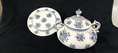 blue and white porcelain teapot and saucer set