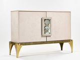 an image of a white and gold cabinet with a clock on the door