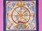 an image of a square scarf with a ship on it