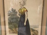 painting of a woman in a blue dress with a yellow sash