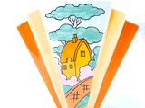 a vase that has a picture of a house on it