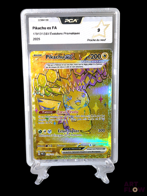 the pokemon card is in a clear plastic holder on a black background