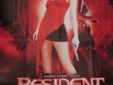 une affiche de cinéma pour « Resident Evil » mettant en scène deux femmes en robe rouge