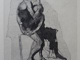 an image of a drawing of a man holding a dog