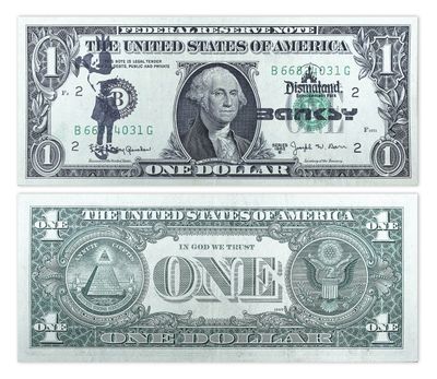 two bills of one dollar with a picture of president george washington on the front and one dollar with a picture of president george washington on the back