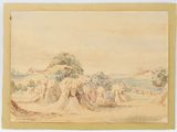 an image of a painting of a group of people sitting on a beach