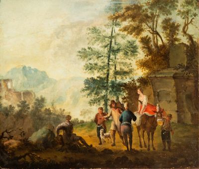 Peinture de paysage avec personnages - École flamande par Da…