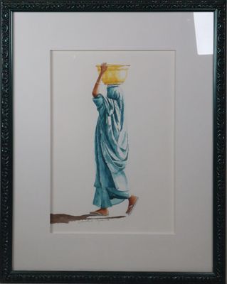painting of a woman carrying a basket of water on her head