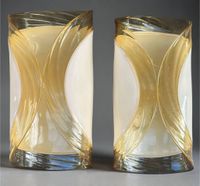 Paire d'appliques en verre de Murano dans les tons jaune-ora… (photo 2)