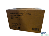 a cardboard box with a sticker on it that says shark ninja europe limited