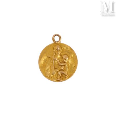 Médaille Médaille en or jaune 18K (750°/°°) de forme ronde à…