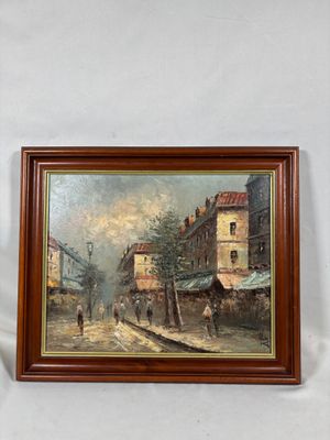 tableau représentant une scène de rue avec une calèche et une calèche