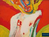 a painting of a man with a face painted on it