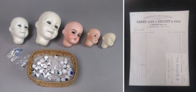 two pictures of a basket of fake heads and a basket of fake heads