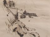esquisses d'un dessin représentant une maison située sur une falaise surplombant l'océan