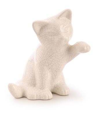 a small white cat figurine sitting on its hind legs