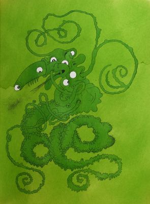 une image représentant un dessin d'un dragon vert sur fond vert