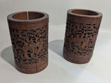paire de vases anciens chinois en bois sculpté