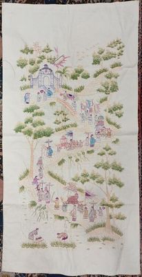 a picture of a cross stitched picture of a village