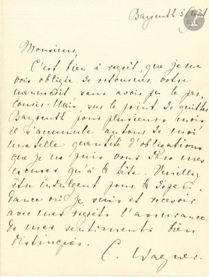 Cosima WAGNER (1837-1930). L.A.S., Bayreuth 5 août 1893, à G…