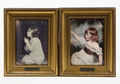 two framed pictures of a woman sitting on the ground with her hand on her chest
