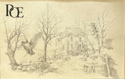 une image représentant un dessin d'un oiseau volant au-dessus d'un arbre