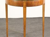 an image of a round table with a wooden top and legs