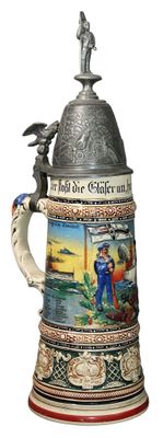 a beer mug with a picture of a man and a woman on it