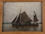 a picture of a painting of a boat in the water