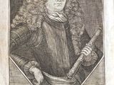 une vieille gravure représentant un homme aux longs cheveux bouclés tenant un couteau