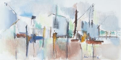 une aquarelle de bateaux dans un port