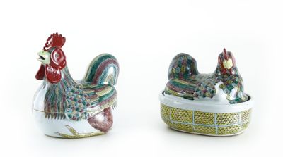 CHINE - XXe siècle Deux terrines gigognes en porcelaine émai…