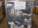 a cart with a lot of items in it in a warehouse