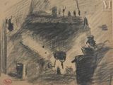sketches of a drawing of a man and a cow on a hill