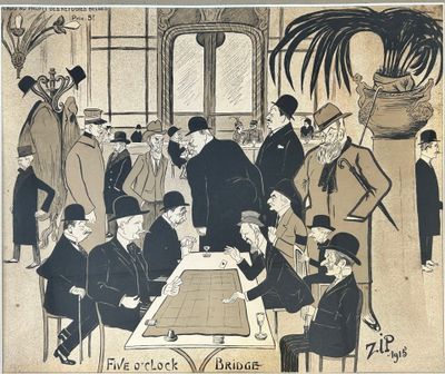 illustration of a group of men sitting around a table playing a game of checkers