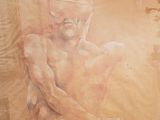 a picture of a painting on the wall of a bathroom