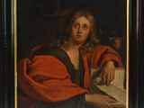 portrait d'un homme vêtu d'une robe rouge tenant un livre
