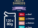 tasty shreds mixed selection with beef, chicken, and salmon