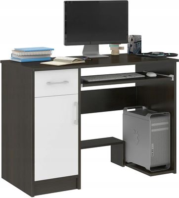 1 Bureau informatique moderne - Couleur bois foncé et blanc