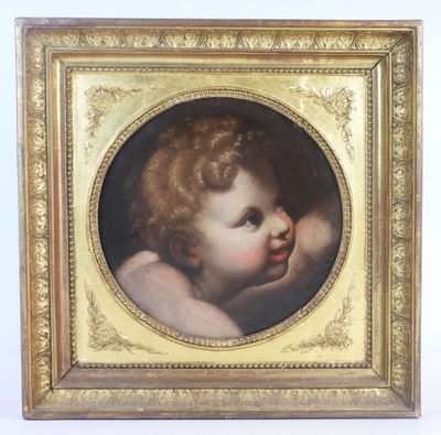 une image représentant un tableau d'un bébé dans un cadre doré