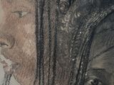 drawing of a woman with dreadlocks and a child with a toothbrush